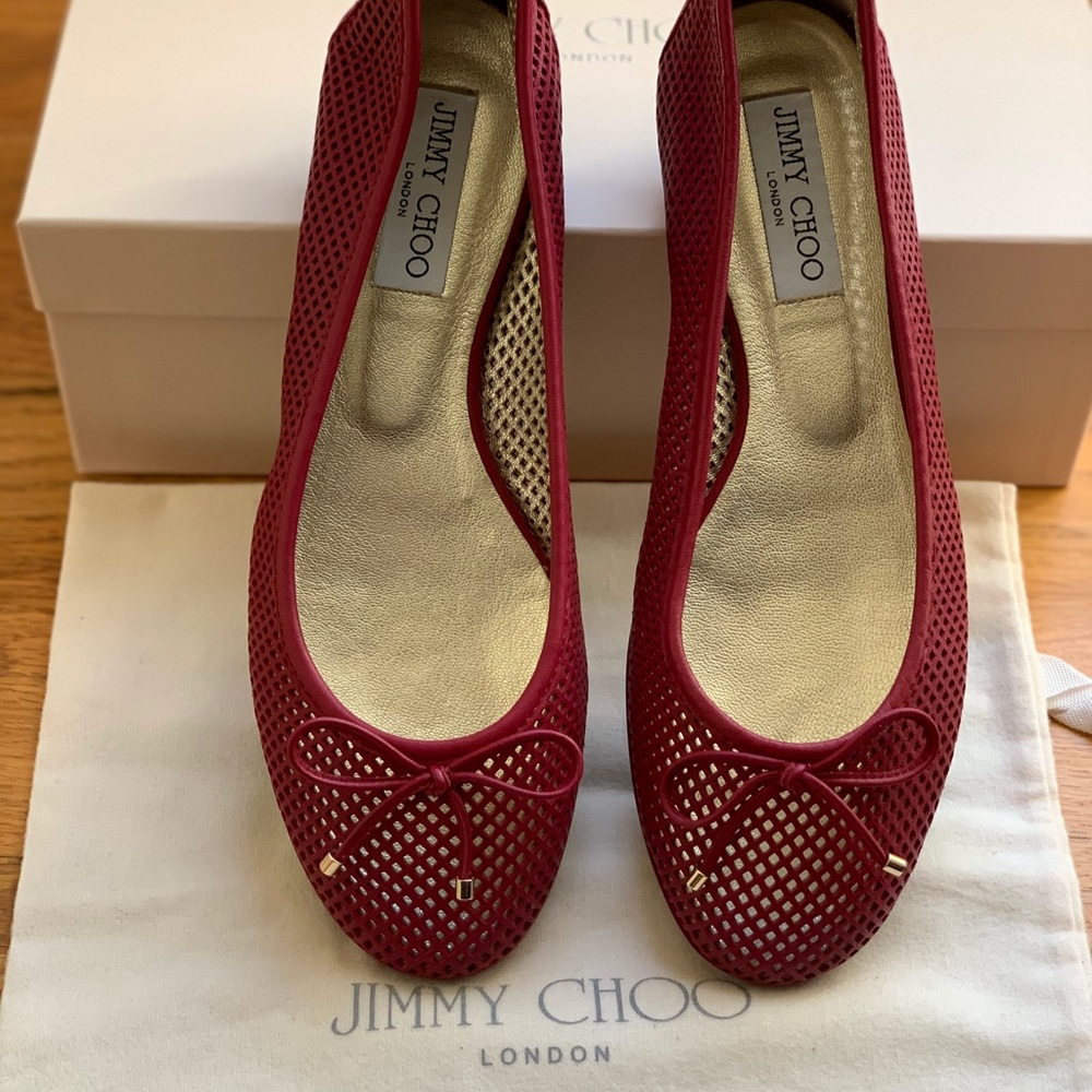 Jimmy Choo Red Mesh Flats